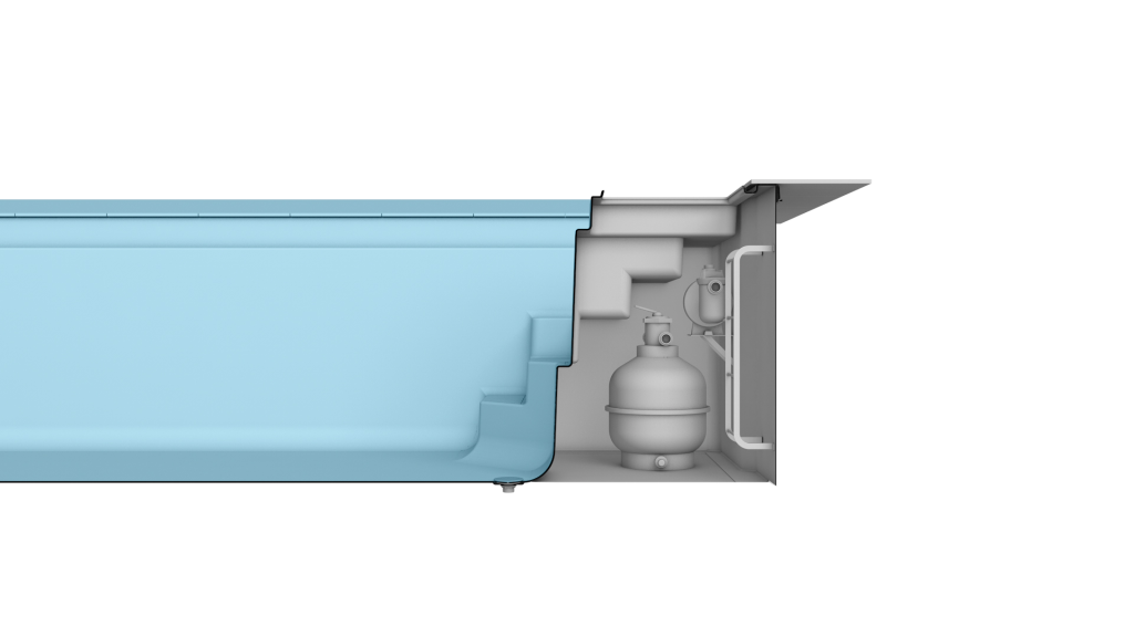 Merkmale eines Leidenfrostpools 4 Merkmal TSC - Das integrierte Technikschacht System ist eine kompakte Lösung für einen Technikschacht direkt beim Pool.